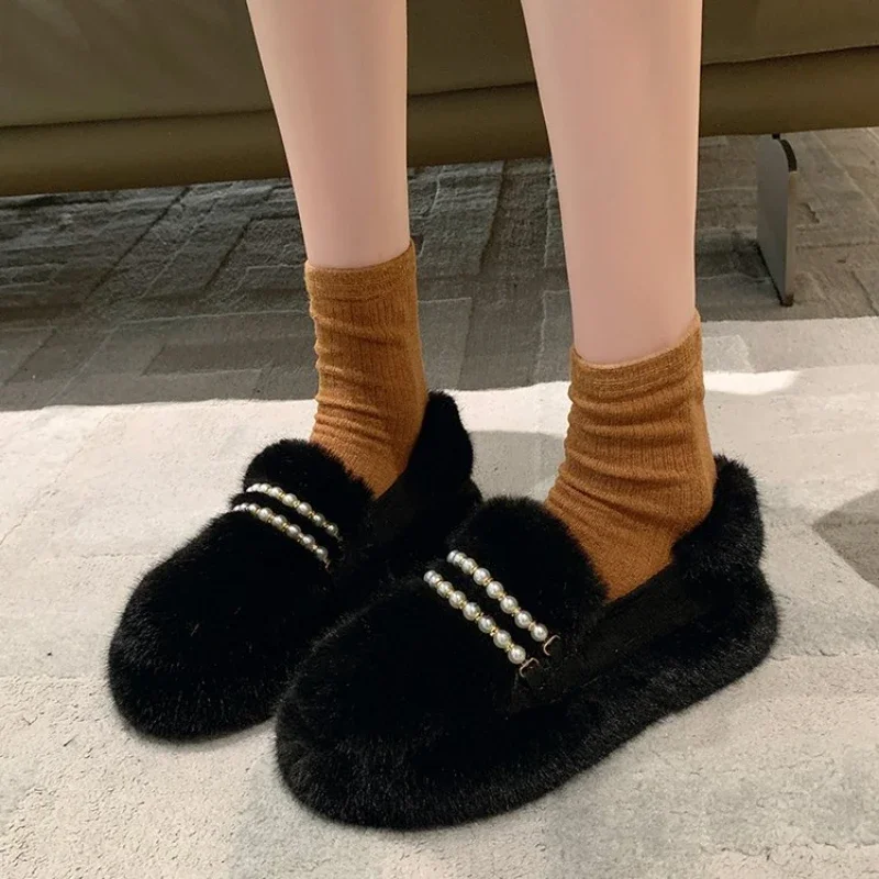 Новинка 2024 модная теплая плюшевая Женская Повседневная зимняя обувь на плоской