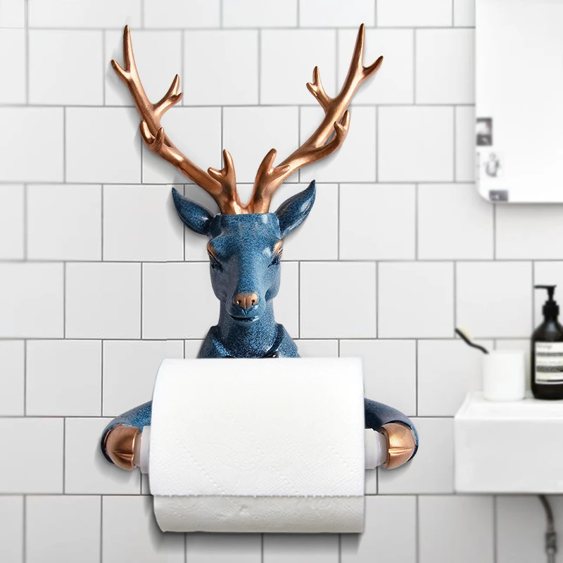 

Deer shaped Roll Holders Resin Paper Towel Dispenser Toilet Modern Bathroom Shelf Holder Hook Punch free Bathroom Towel Holder