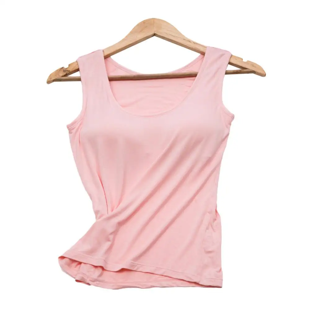 

Women Casual U Neck Solid Color Sleeveless Modal Padded Camisole Sports Tank Top