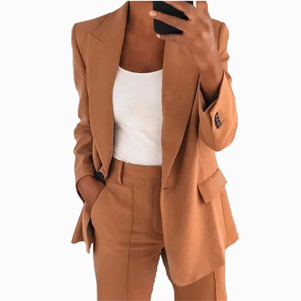 Women Blazer Set 2023 Autumn and Winter New Fashion Lapel Slim Cardigan Temperament Jacket Women Blazer Pants 2pcs Set