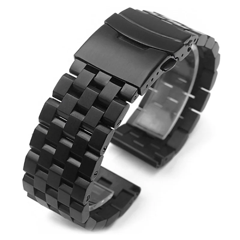 Stainless Steel Watchband Silver Blue Black 20mm 22mm 24mm Metal Watch Strap Wrist Watches Bracelet Double Safety Buckle Clasp enlarge