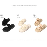 folding decoration womens flat bottom slippers increase thick bottom square toe slippers fashion casual slippers