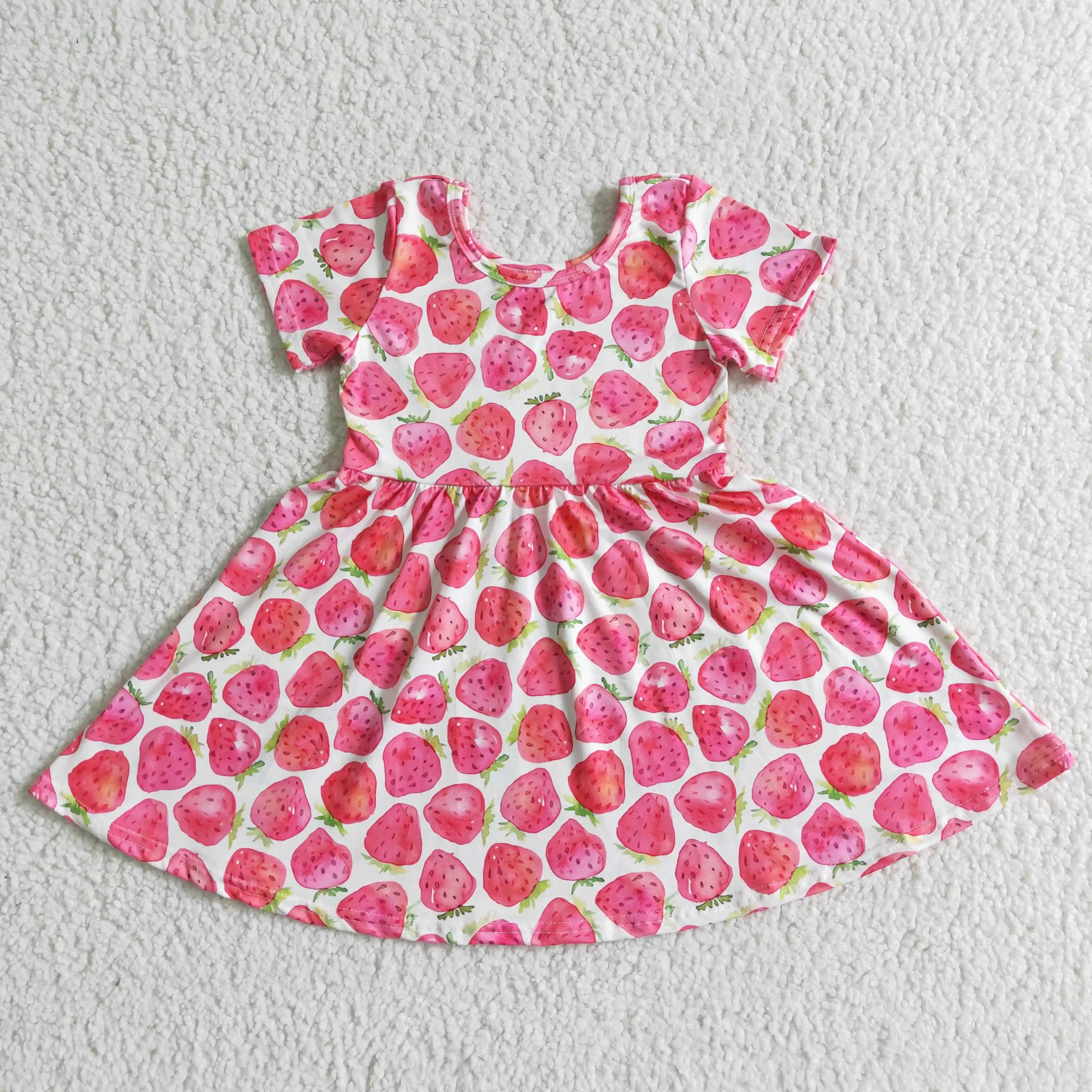 

New boutique baby dress strawberry pink cute short sleeves dress for kids wholesale summer kid clothing baby clothes girls
