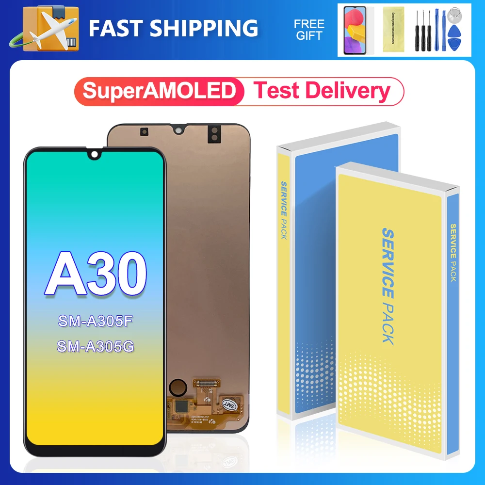 

6.4" Super AMOLED For Samsung Galaxy A30 LCD Display Touch Screen Digitizer Assembly Part A305F A305G LCD Screen With Frame