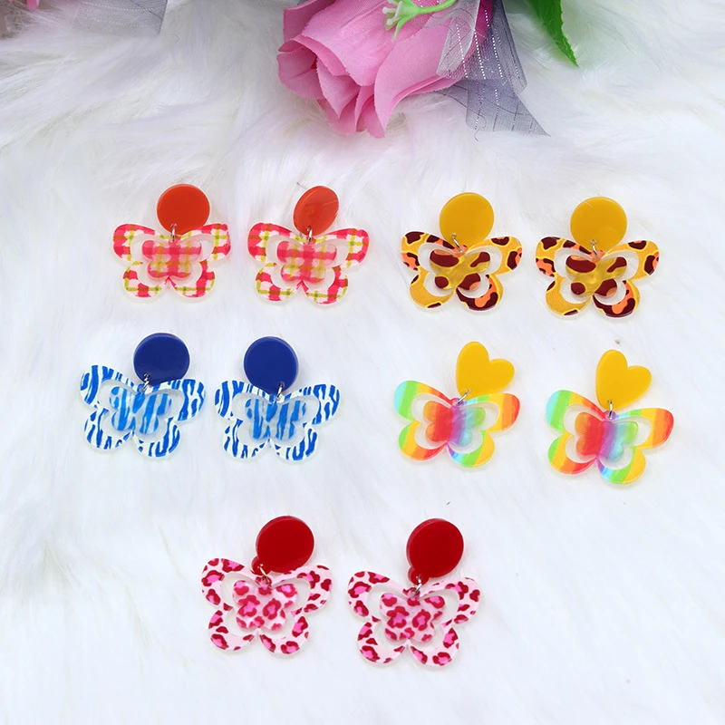 

U-Magical Creative Colorful Butterfly Dangle Earings for Women Trendy Hollow Out Arcylic Leopard Party Earings Jewellery