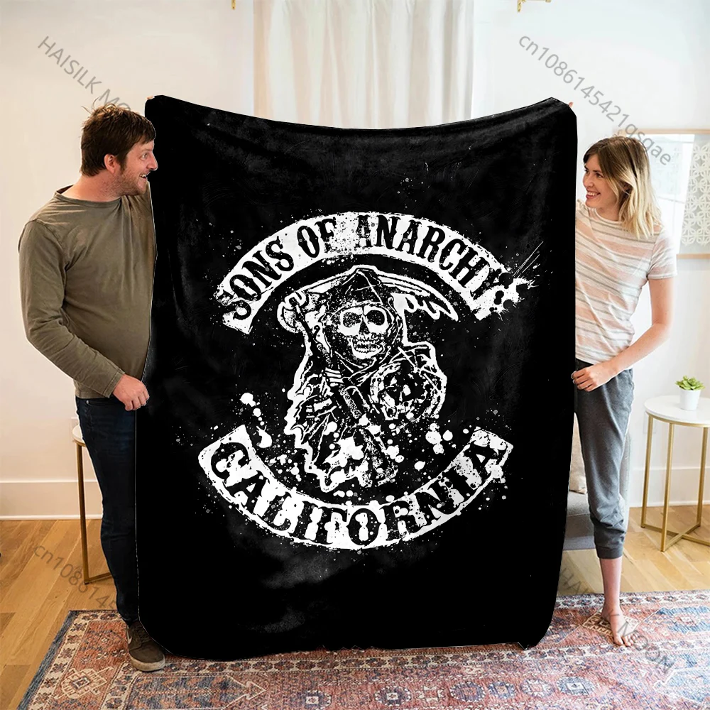 Фото Теплые одеяла с принтом эмблемы Sons of Anarchy California для взрослых и детей, мягкие и удобные, подходят для дома, путешествий, автомобиля, подходят для всех сезонов. №4