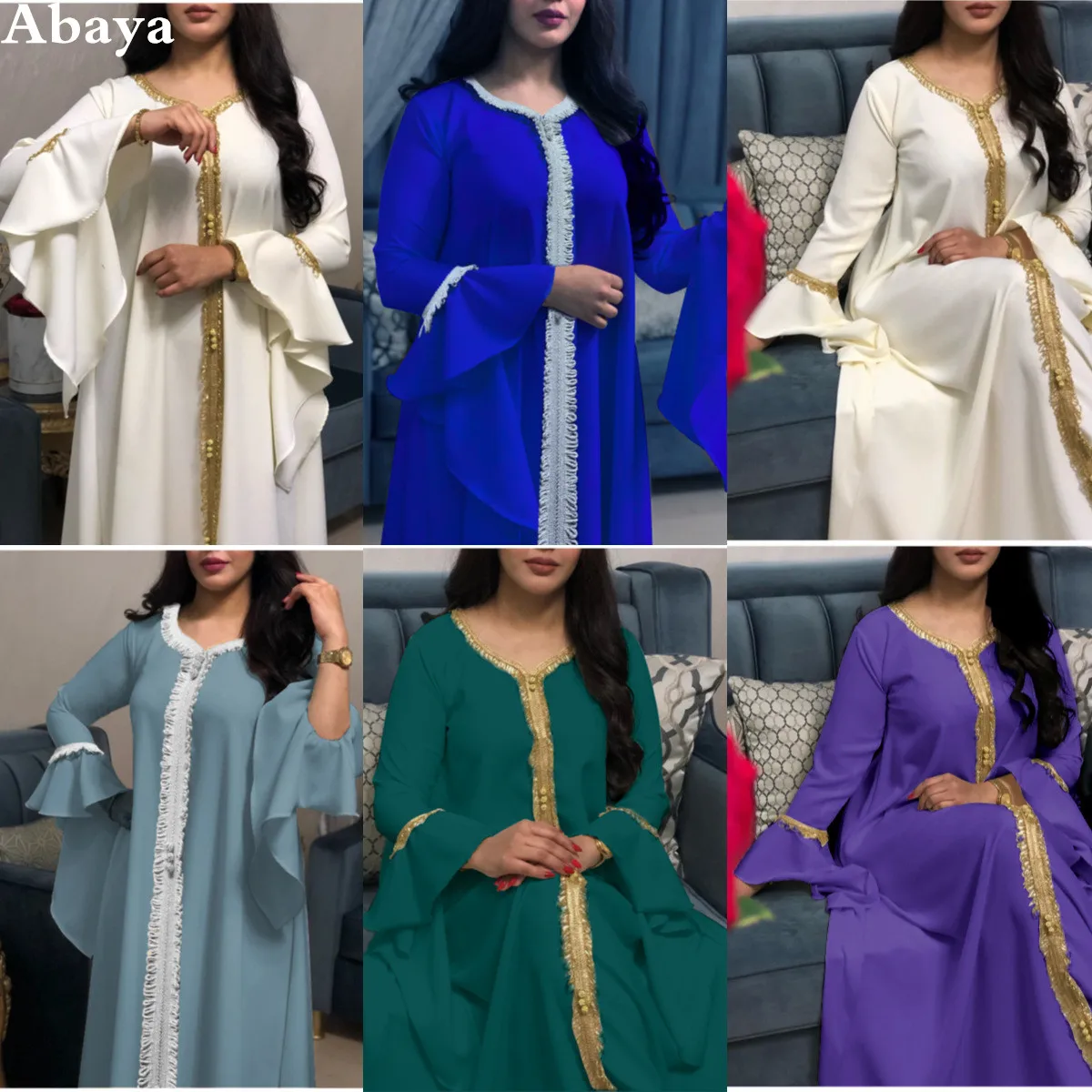 

Modest Abaya Middle East Malaysia Robe Embroidery Patchwork Full Sleeves Elegant Party Ramadan Dresses Musllim Clothes