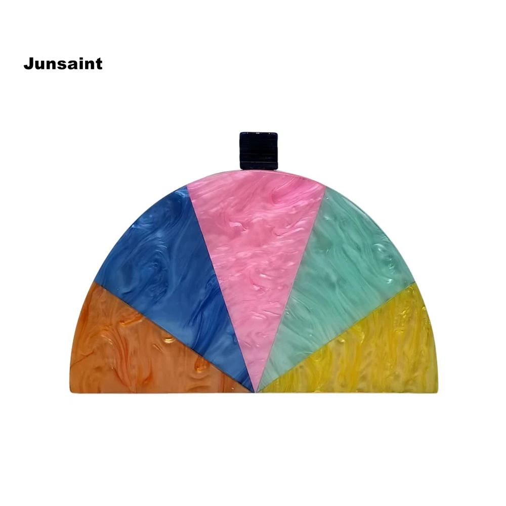

Trendy New Wallet Blue Multi Color Acrylic Evening Bags Women Triangle Patchwork Prom Clutch Purse Wedding Party Chains Handbags