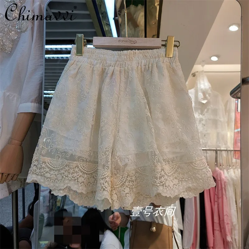 

Lace Shorts 2022 Summer New Fashion Slim Fit Hot Pants Elastic Waist Women's Flower Casual Short Pants Outer Wear Lace Leggings