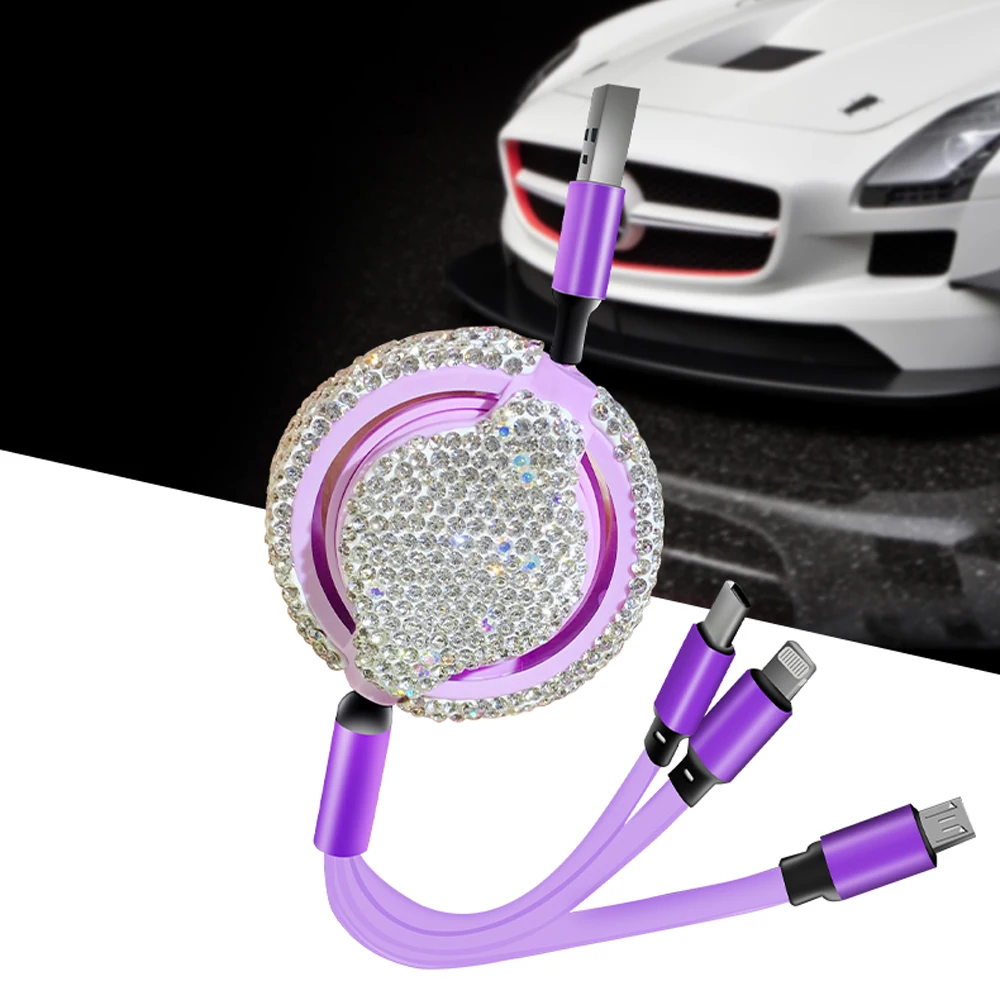 Ceramic Mud One-To-Three Telescopic Data Cable Car Three-In-One Charging Cable for iPhone Android Type-C Car Accessories