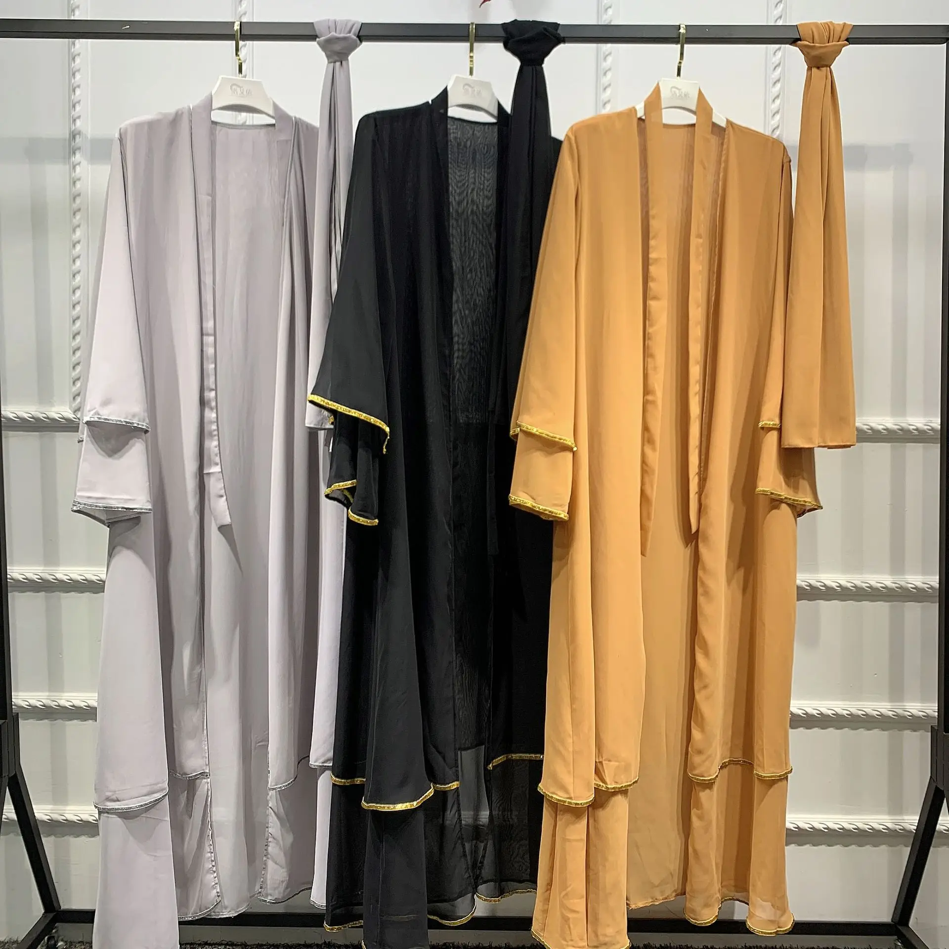 Open Abaya Kimono Dubai Turkey Cardigan Robe Spring Summer Ruffles Muslim Women Dress Caftan Macaroni Islamic Women Clothing