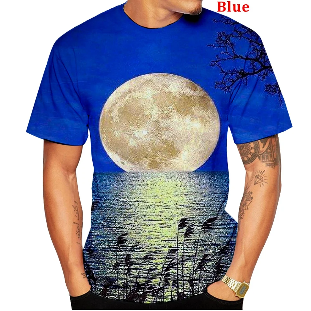

2022 New summer popular 3D moonlight printing fashion short-sleeved T-shirt casual T-shirt