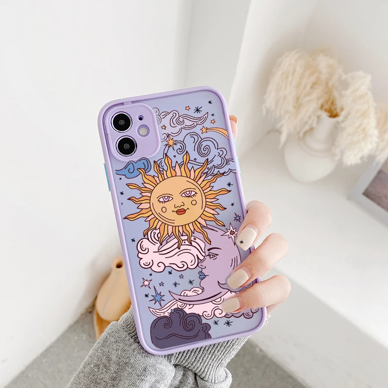 

JAMULAR Funny Sun Moon Face Shockproof Phone Case For iPhone 13 12 11 Pro 7 XS MAX X XR SE20 8 Plus TPU Matte Candy Back Cover