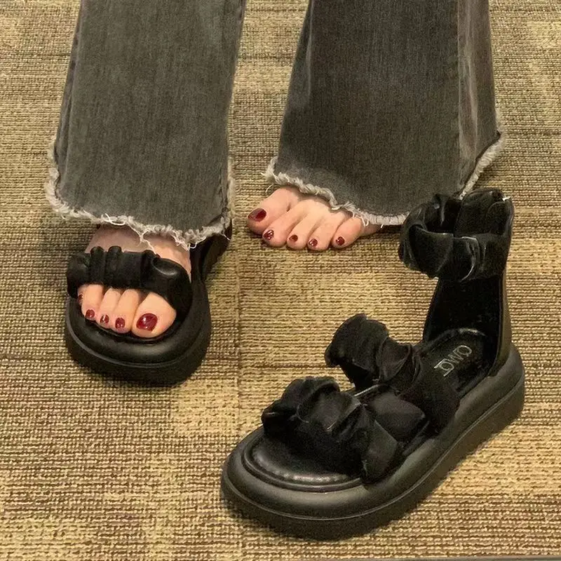 2023 Summer New Roman Sandals Matsuke Thick Sole Fashion Versatile Breathable Outwear Women's Sandals