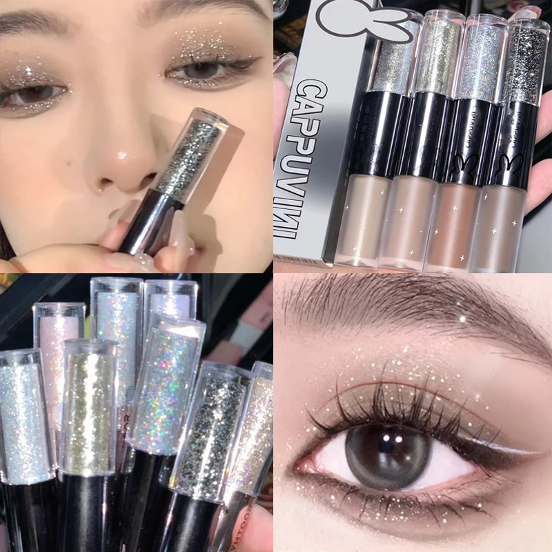 

Блестящие двухсторонние жидкие тени для век естественного цвета, перламутровые блестки, блестки, шелкография, ручка-Хайлайтер для макияжа ...