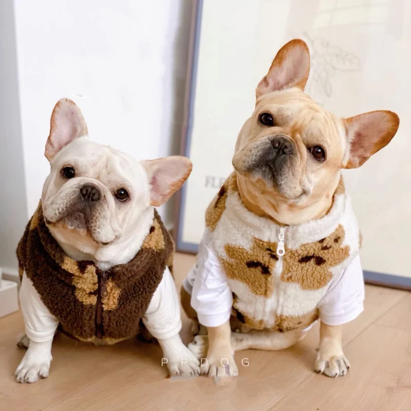 

Зимний теплый пуховик для собак малого и среднего размера, куртка с принтом французского бульдога, медведя, одежда для мопса шнауцера