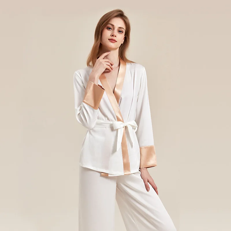 2023spring and Summerthin Ice Silk Women Pajama Sets Wide Leg Pants Night Wears for Women Elegant Women's Sleepwear Home Clothes