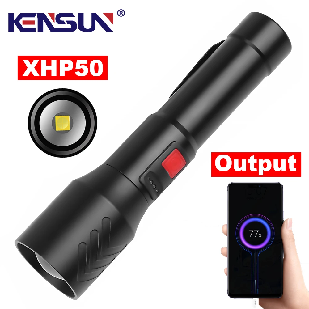 

Светодиодный фонарик XHP50 с фокусировкой, мощный водонепроницаемый светильник с внешним аккумулятором и Usb-зарядкой, фонарь для кемпинга и р...