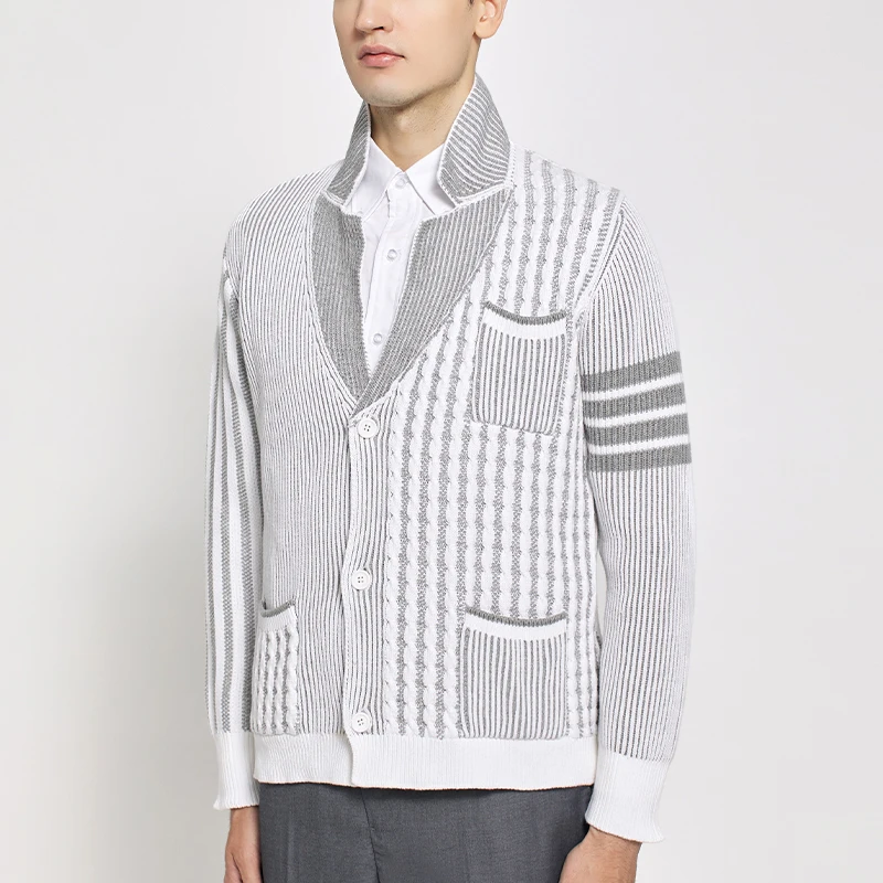 

TB THOM Wool Sweater Men Winter High Collar Casual Coats Women's Lightweight Knit Fine Cotton Patchwork Cardigan Sweaters
