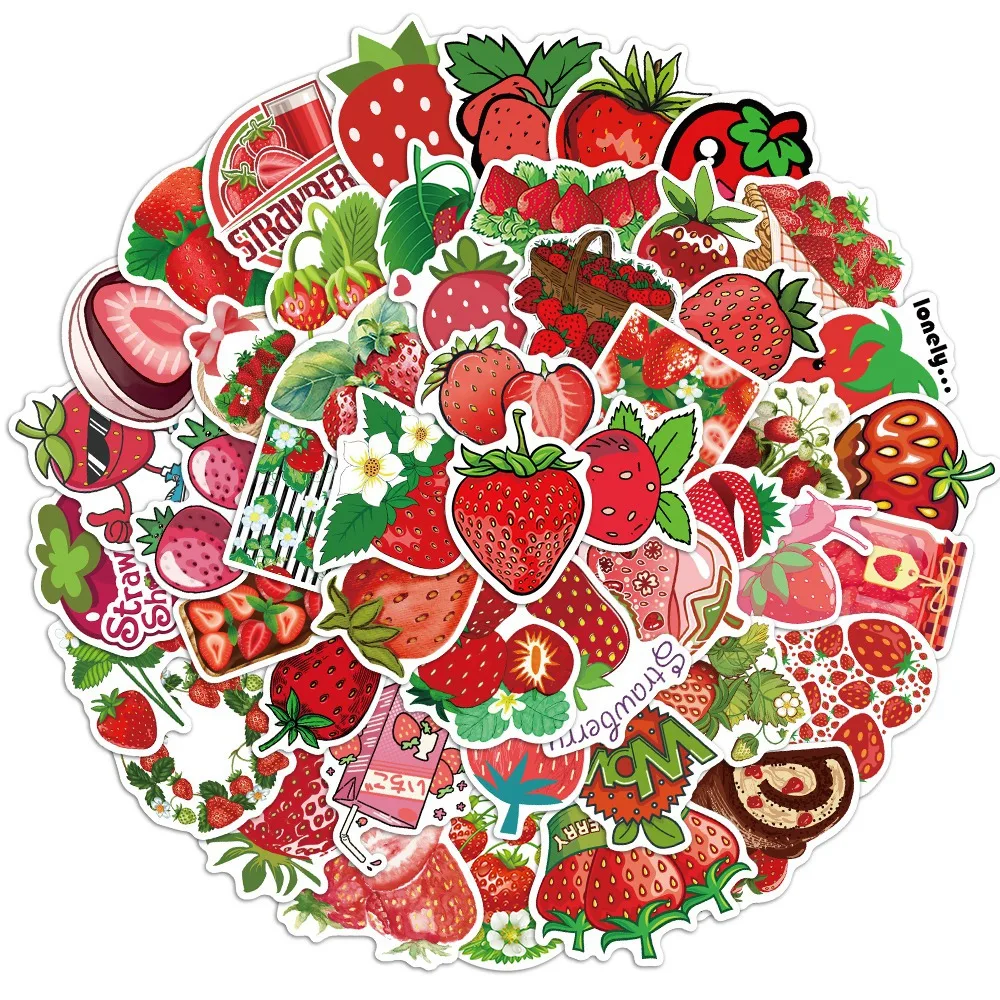 

50PCS Cartoon Strawberry Handbook Stickers Waterproof Graffiti Suitcase Scooter Water Cup Award Stickers