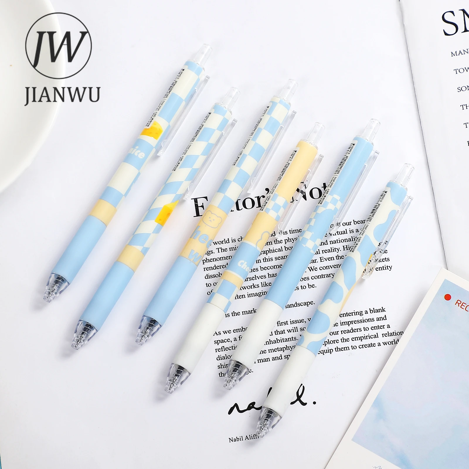 

JIANWU 6 Pcs/Set Sea Salt Cheese Cartoon Gel Pens 0.5mm Black Ink Press Neutral Ballpoint Pen Kawaii Stationery School Supplies
