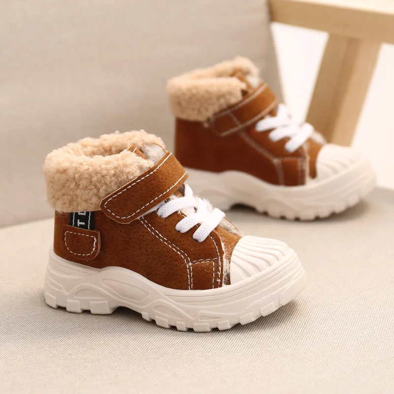 Children Warm Martin Boots Winter New Boys Plus Thicken Velvet Cotton Shoes Girls Waterproof Short Boots Baby Cotton Boots