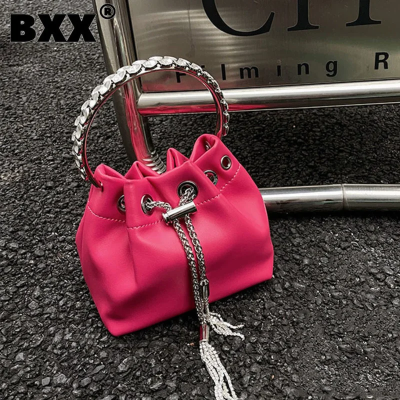 

[BXX] Silk Satin Shiny Diamond Bag For Women's 2023 New Fashion Elegant Luxury Designer Tassel Bucket Messenger Bags 8P0194