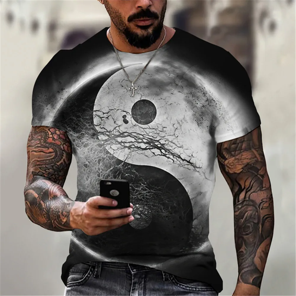 

Hip Hop Style Chinese Yin Yang Harajuku Summer Extra Large Top Men's Tai Chi 3D Printed T-shirt Round Neck Short Sleeve Shirt