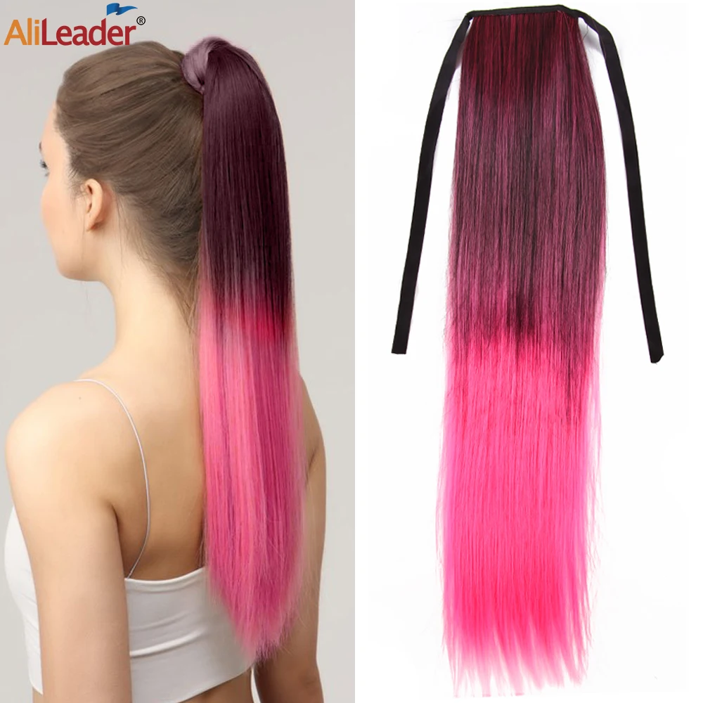 

Прямой конский хвост с эффектом омбре, термостойкий синтетический удлинитель для волос с завязкой конского хвоста, для косплея, хвост для женщин, 20 дюймов