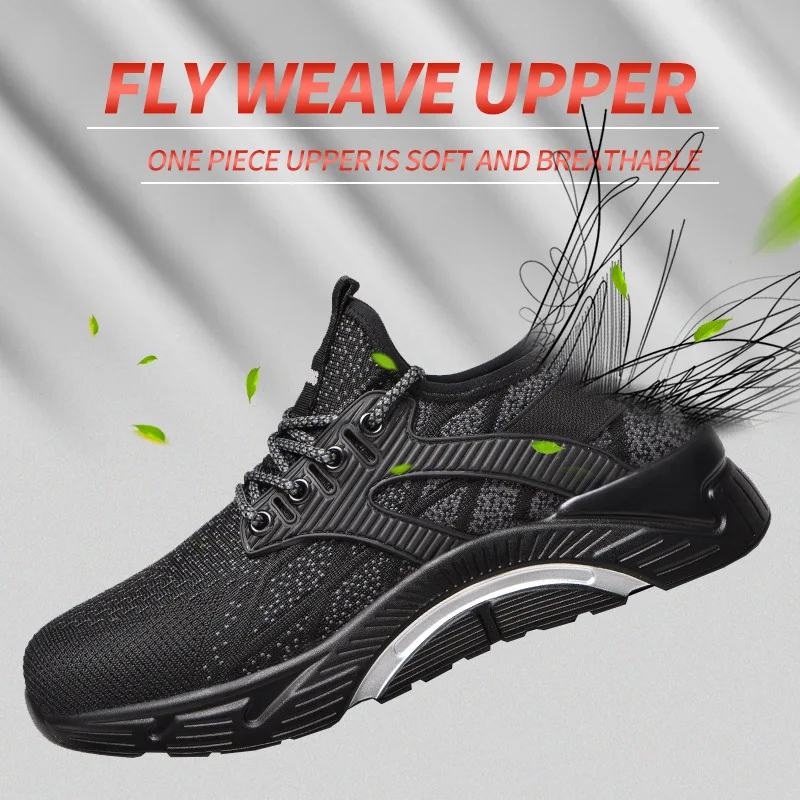 

2022 New flying woven anti-smashing safety shoes anti-piercing work labor insurance shoes men's comfortable four seasons
