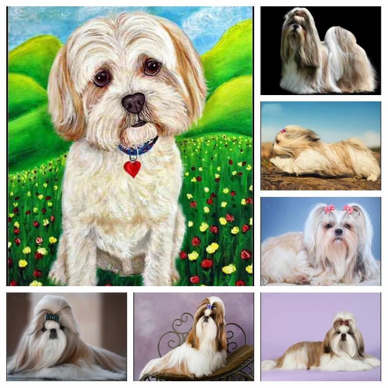 Pet Dog Shih Tzu Diamond Rhinestones Painting Cute Animals Wall Art Cross Stitch Embroidery Picture Mosaic Bead Craft Home Decor