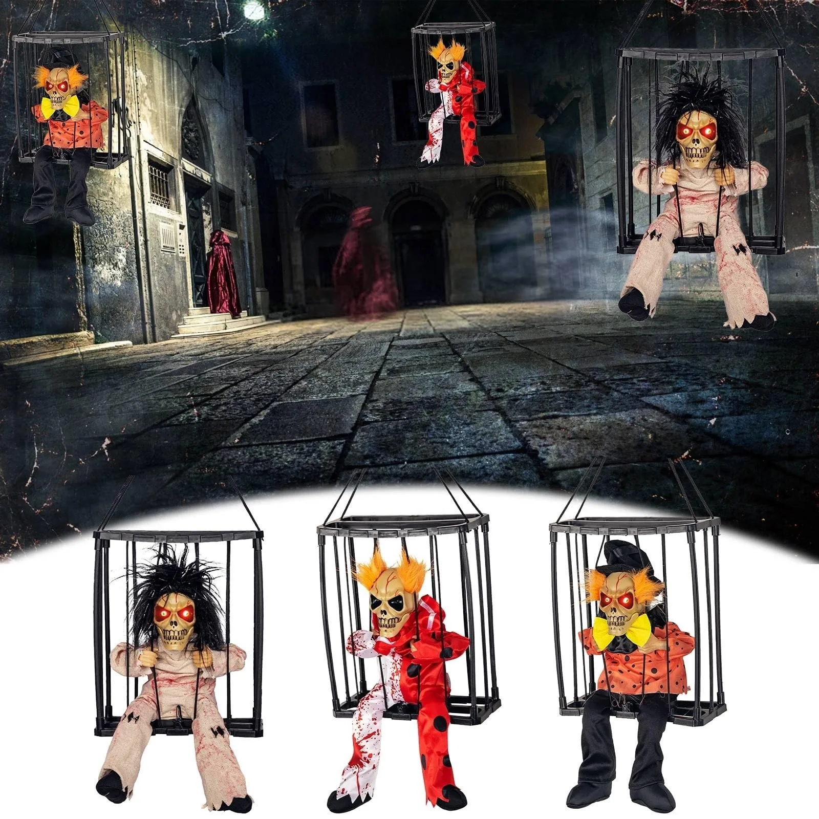 Хэллоуин скелет заключенный страшное украшение уличный декор с датчиком