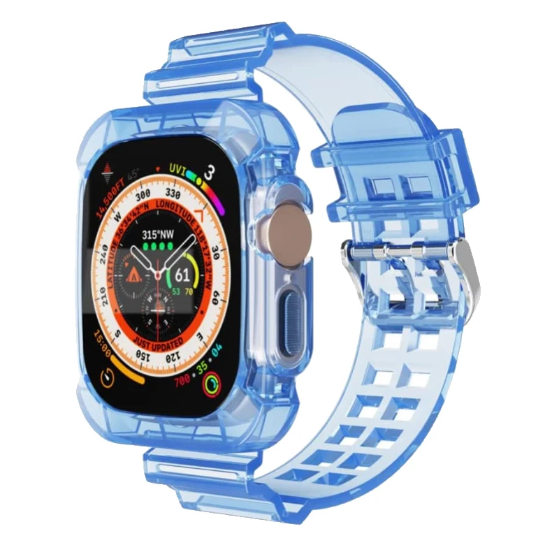 

Прозрачный ремешок и чехол для Apple Watch 49 мм 45 мм 44 мм 42 мм 41 мм, встроенный ТПУ ремешок 38 мм 40 мм для iwatch Ultra Series 8 7 6 SE 5 4 3