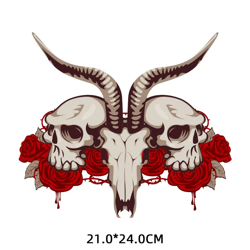 

Iron on Transfers Cow Head Skull Patches for Clothing Rock Music Letters Thermo Stickers Appliques on T Shirt Custom Patch