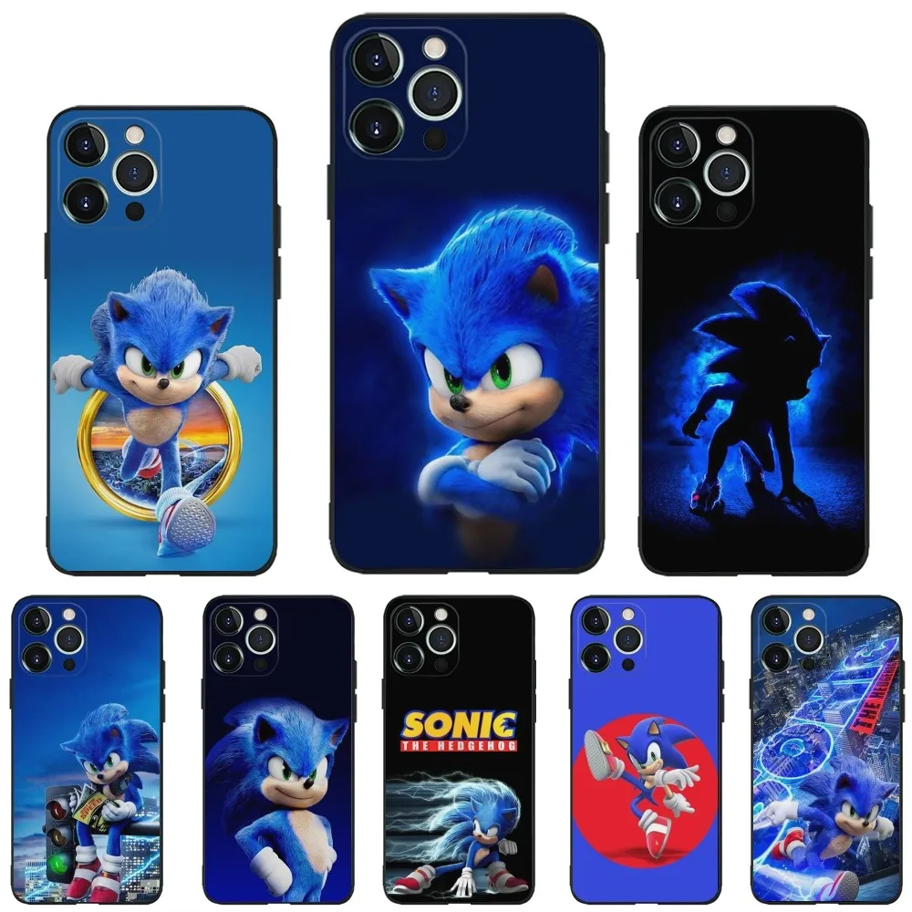 Чехол для телефона Cartoon-S-Sonics Apple iPhone 13 14 12 11 XS XR X 8 7 Pro Max Plus Mini Silicone Cover Черный