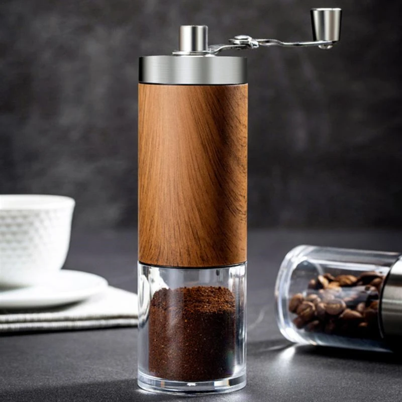 Portable Wood Grain Coffee Bean Grinder Stainless Steel Crank Manual Manual Handmade Coffee Grinder Mill Kitchen Tool Grinders