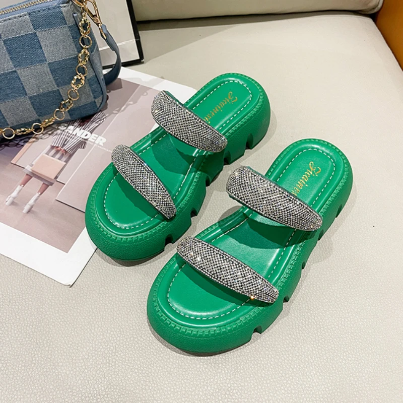 2023 Summer Women Platform Slippers New Fashion Crystal Sandals Heels Shoes Ladies Party  Shoes Slides Sandals Designer Sandals