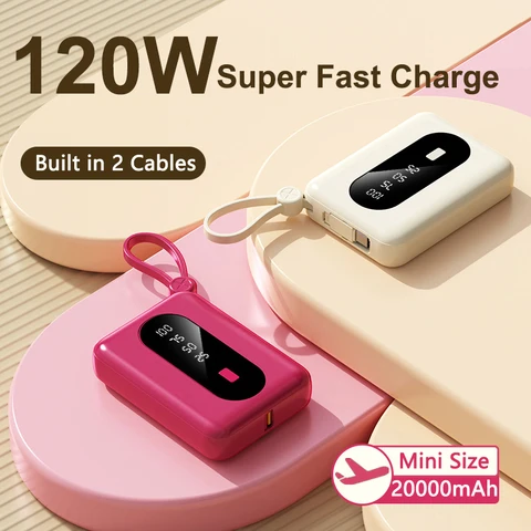 PD 120 Вт Быстрая зарядка для Huawei Xiaomi Mini Power Bank 20000 мАч с кабелем Портативное внешнее зарядное устройство для iPhone Samsung