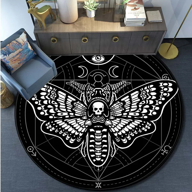 

Death Moth Area Rug Gothic Skull Round Floor Mat Butterfly Moon Living Room Carpet Bathroom Kitchen Rug Doormat alfombra