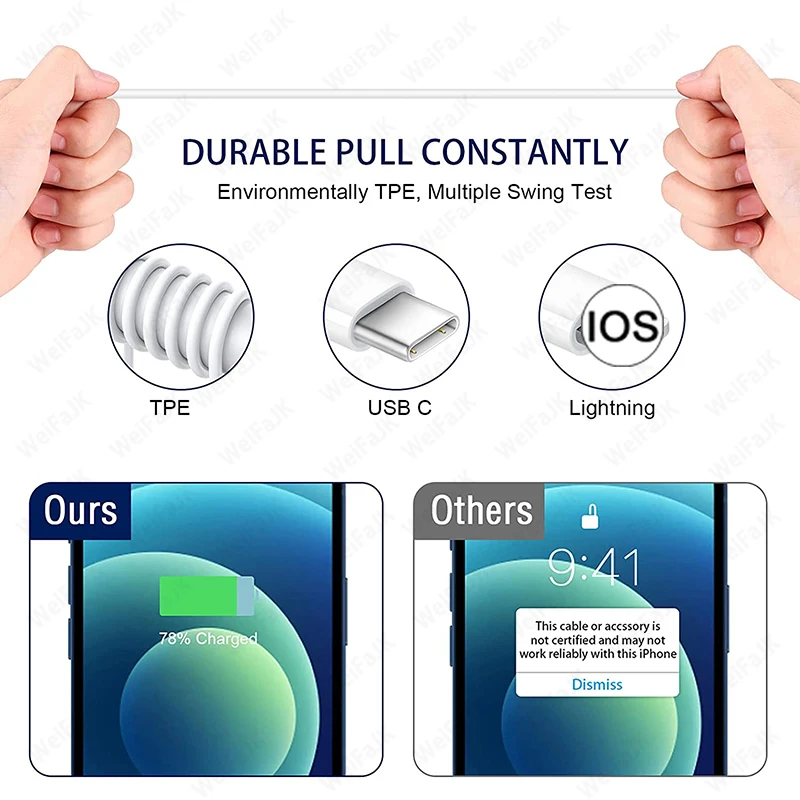 Оригинальный usb-кабель Apple 20 Вт PD Type C для быстрой зарядки iPhone 12 11 Pro Max Mini X XR 8 7 6 6s Plus