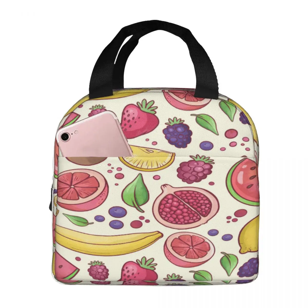 

Insulated Lunch Bag Thermal Colorful Fruity Pattern Tote Bags Cooler Picnic Food Lunch Box Bag
