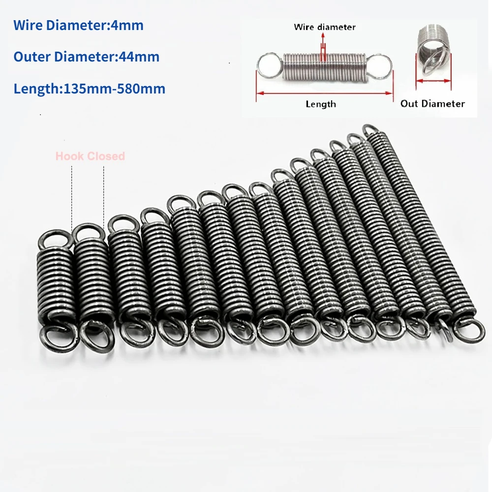 

Wire Diameter 4mm 65Mn Spring Steel Hook Closed Tension Spring With Hook Extension Spring OD 44mm Length 135mm to 580mm