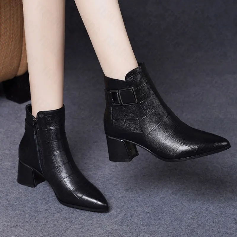 

Winter Brand Women Chelsea Ankle Boots High Heels Shoes 2022 New Thick Pumps Ladies Casual Motorcycle Boots Zipper Snow Botas