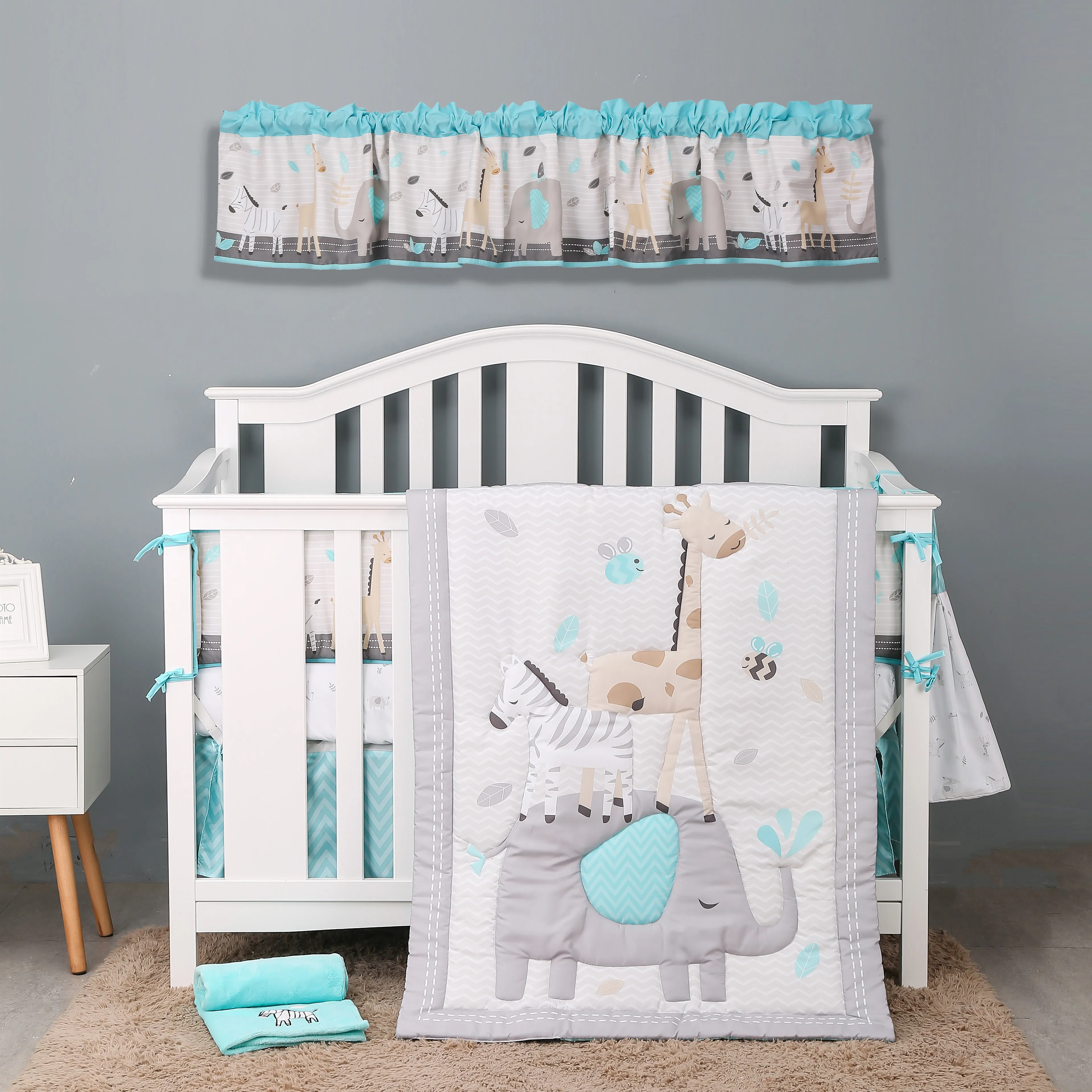 

grey animals Nursery Bedding Decor bumper set comforter crib sheet blanket nappy stacker
