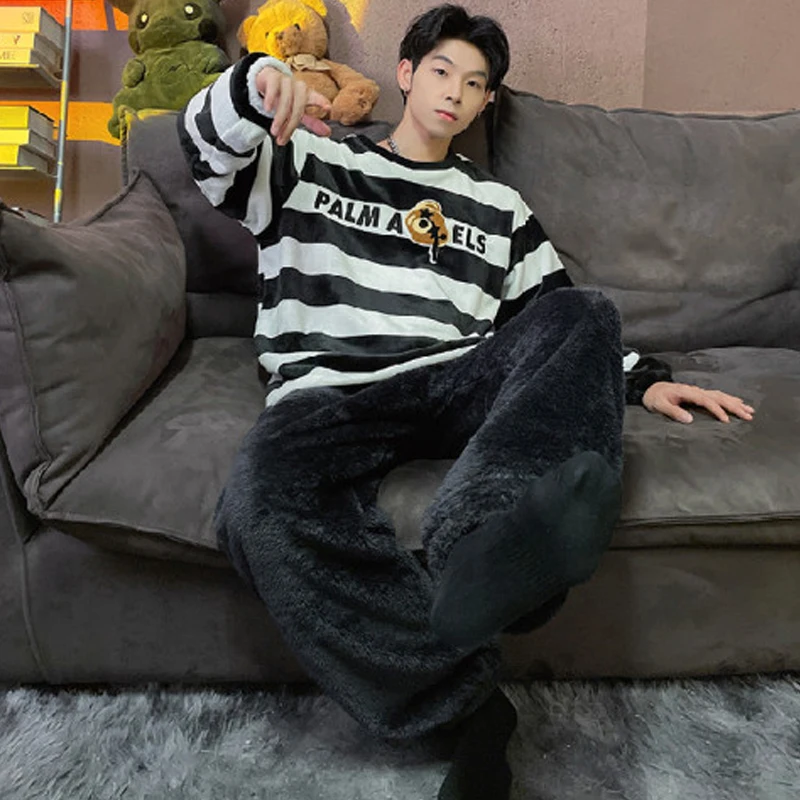 QUHENG Winter Flannel Men Cute Pajamas Thick Couple Sleepwear 2022 New Women Pajama Set Cartoon Coral Fleece Chic Home Clothing