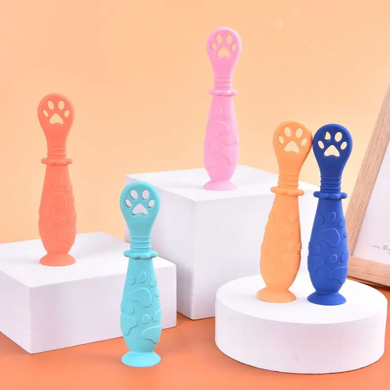 

2 Pcs New Baby Spoon Silicone Teether Toys Learning Feeding Scoop Training Utensils Newborn Tableware Infant Learning Spoons