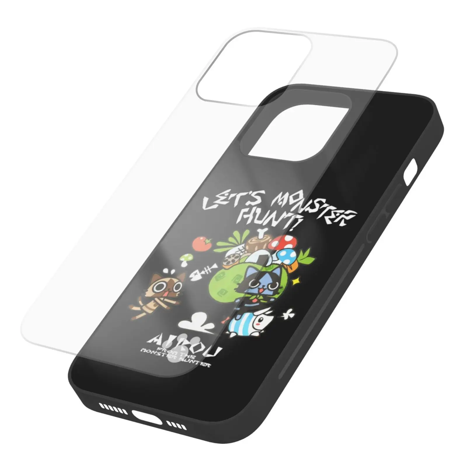 Фото Чехол из закаленного стекла для iPhone 13 12 Mini Pro Max с изображением монстра Хантера Let Monster Hunter Airou №3