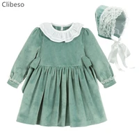 spring kids girls spanish princess dress child spain dresses baby girl gown hat cotton long sleeve green toddler velvet dress