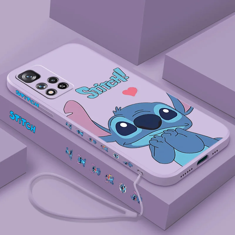 Милый чехол для телефона Disney Stitch Animation Xiaomi Redmi Note 10 9 8 7 T S Pro Max Lite 5G Liquid Left Rope Funda Silicone