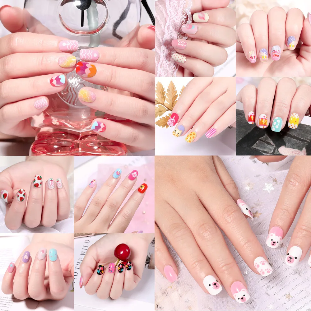 

24Pcs/Box Children Cartoon Cute False Fake Nails Wearable Full Cover Press On Kids Nail Patch Girls Gifts Manicure Decorations